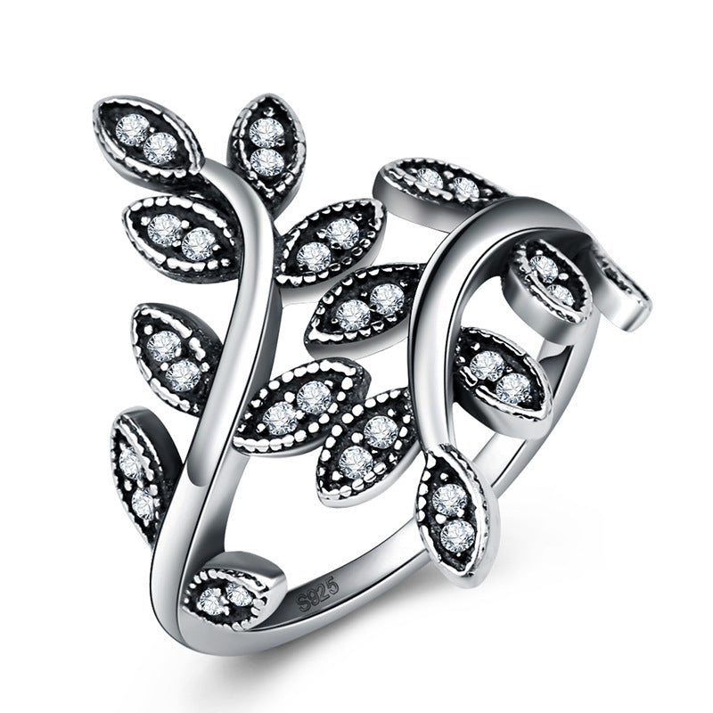 Tree of Life Black Vintage Rings-Adjustable Zircon Leaf Design