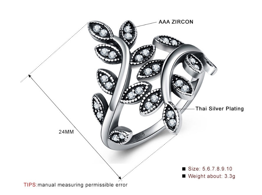 Tree of Life Black Vintage Rings-Adjustable Zircon Leaf Design