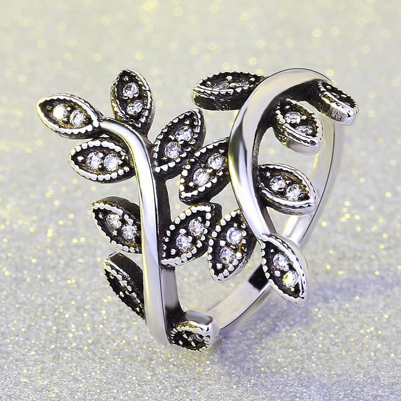 Tree of Life Black Vintage Rings-Adjustable Zircon Leaf Design