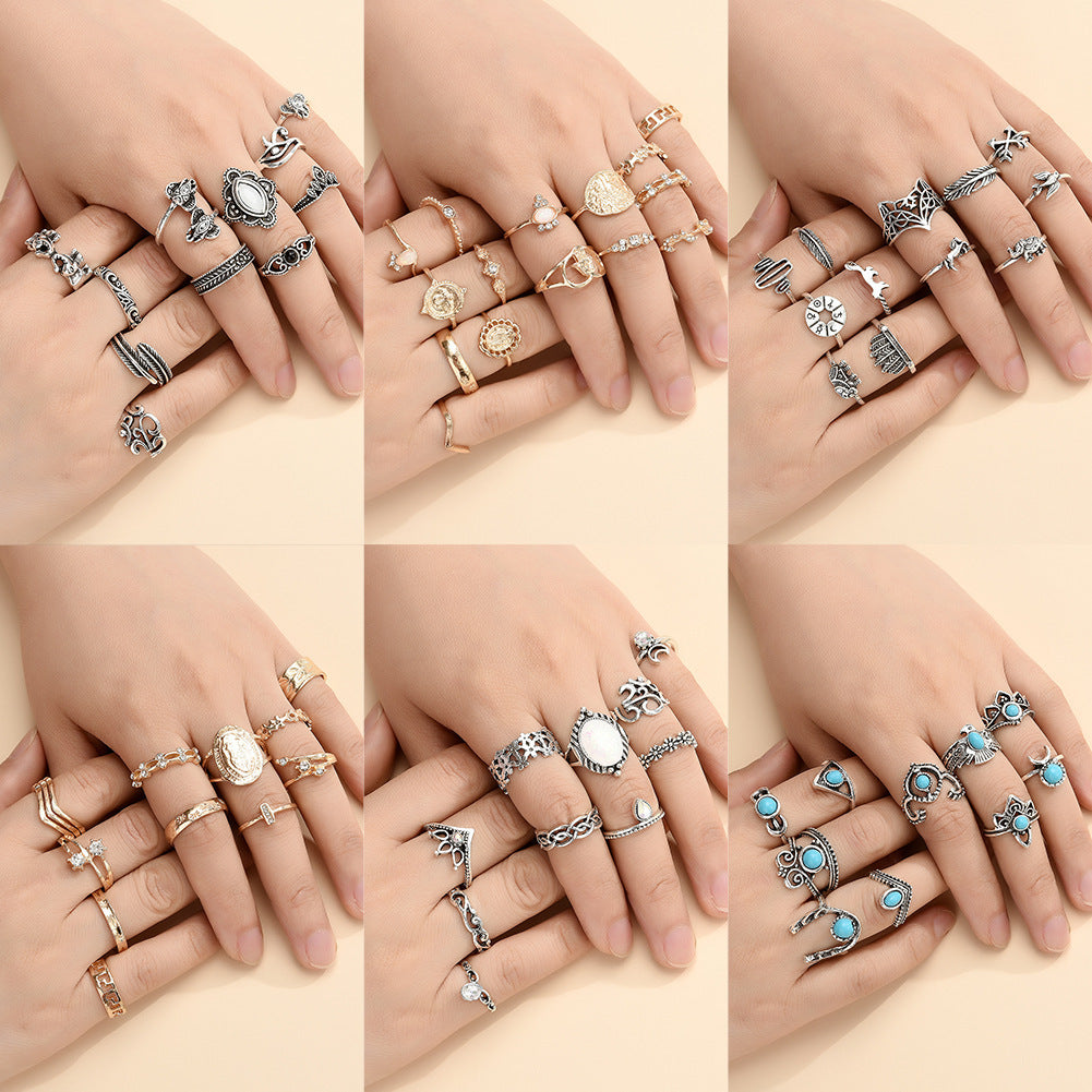 15-piece Set Of Joint Rings With Personality Geometry