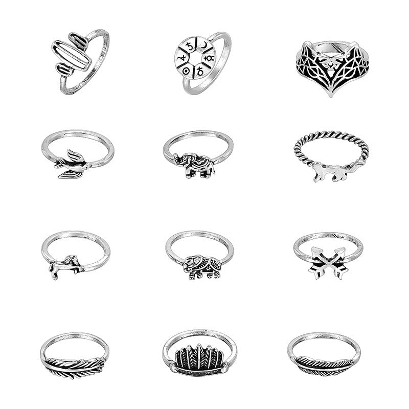 15-piece Set Of Joint Rings With Personality Geometry