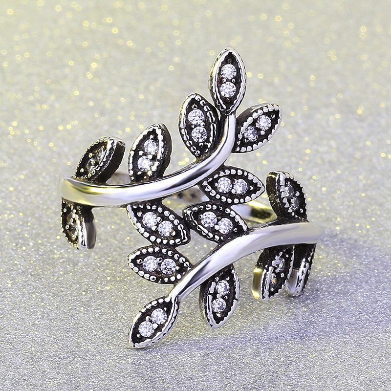Tree of Life Black Vintage Rings-Adjustable Zircon Leaf Design