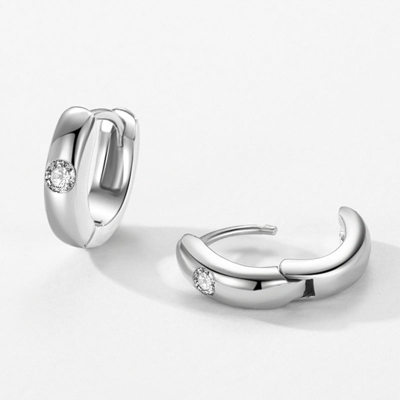 S925 Sterling Silver Minimalist Design Geometric Micro Inlaid Zircon Ear Ring Women