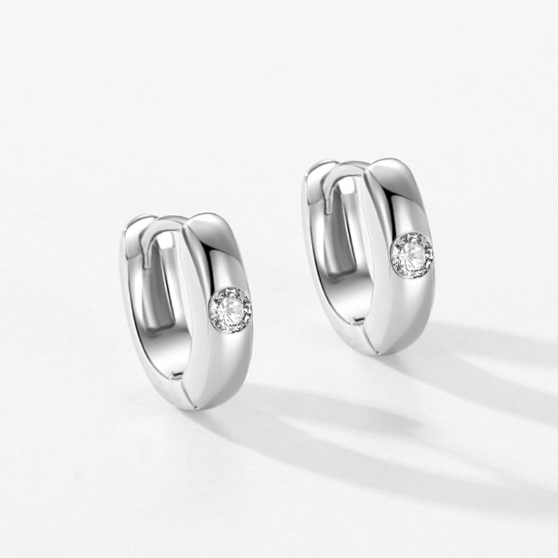 S925 Sterling Silver Minimalist Design Geometric Micro Inlaid Zircon Ear Ring Women