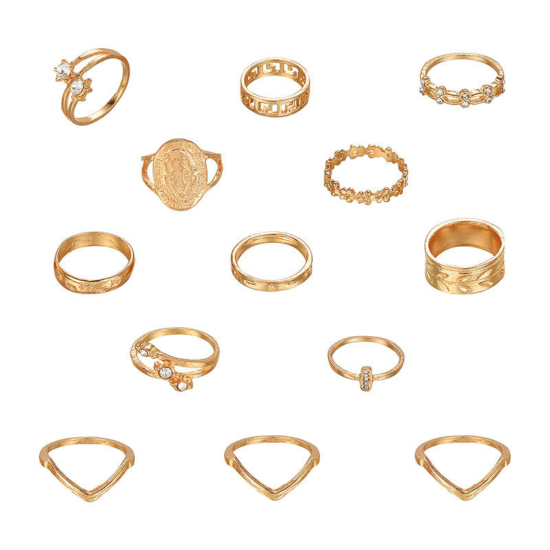 15-piece Set Of Joint Rings With Personality Geometry