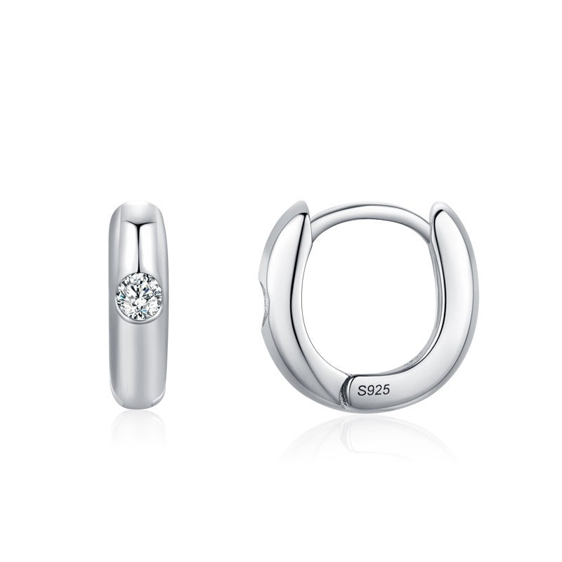 S925 Sterling Silver Minimalist Design Geometric Micro Inlaid Zircon Ear Ring Women