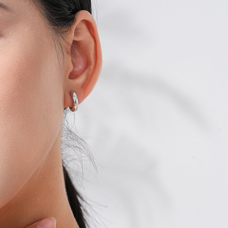 S925 Sterling Silver Minimalist Design Geometric Micro Inlaid Zircon Ear Ring Women