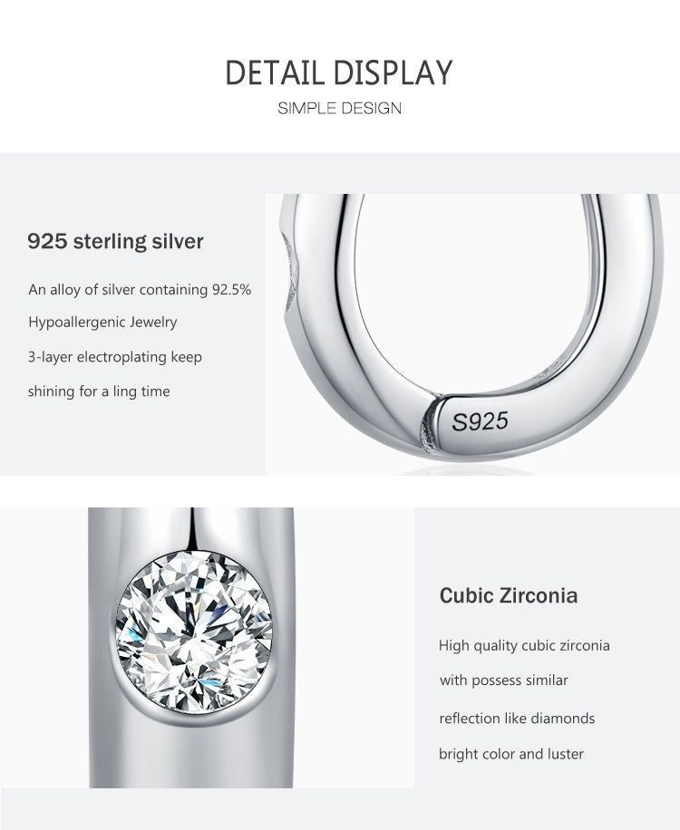 S925 Sterling Silver Minimalist Design Geometric Micro Inlaid Zircon Ear Ring Women