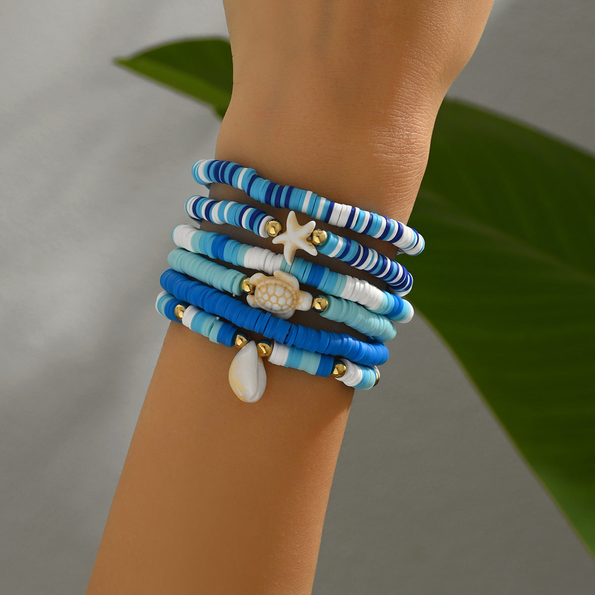 Bohemian Blue Polymer Clay Handmade Shell Bracelet Suit