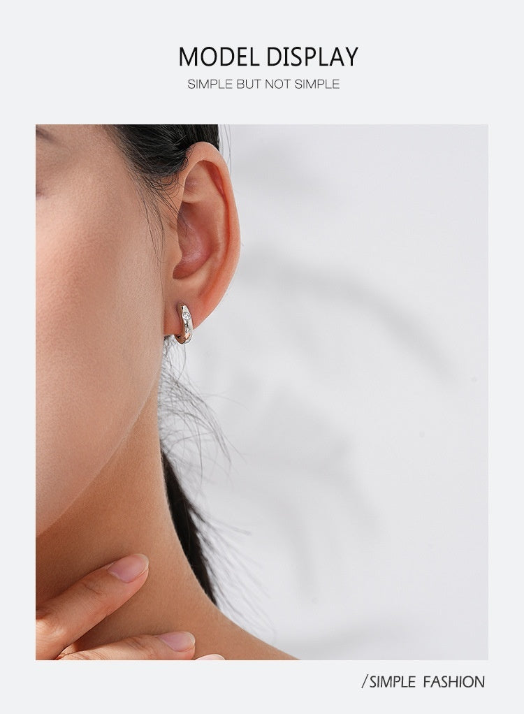 S925 Sterling Silver Minimalist Design Geometric Micro Inlaid Zircon Ear Ring Women