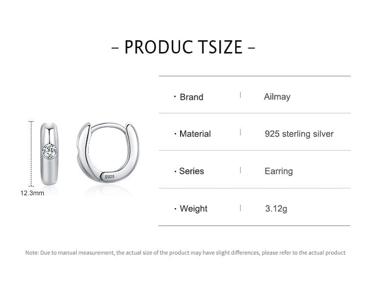 S925 Sterling Silver Minimalist Design Geometric Micro Inlaid Zircon Ear Ring Women