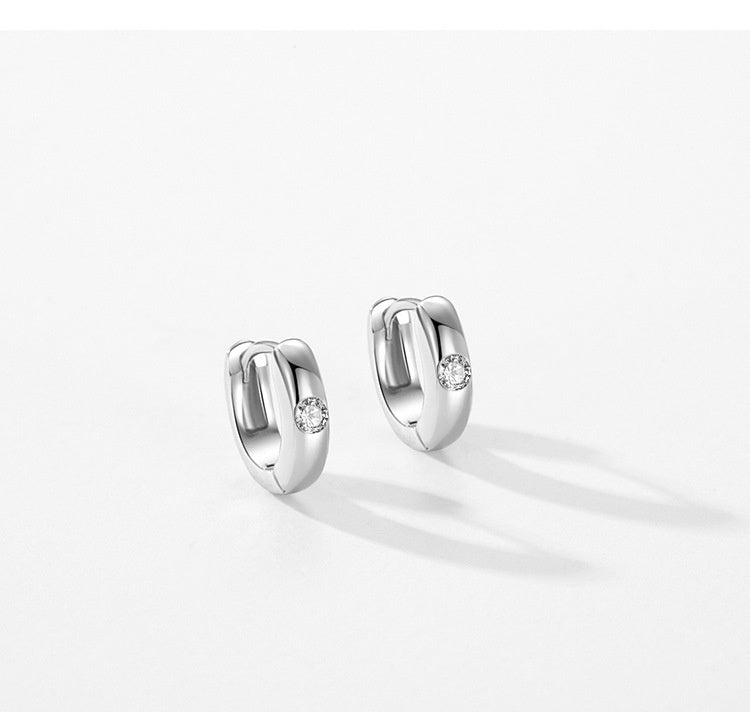S925 Sterling Silver Minimalist Design Geometric Micro Inlaid Zircon Ear Ring Women