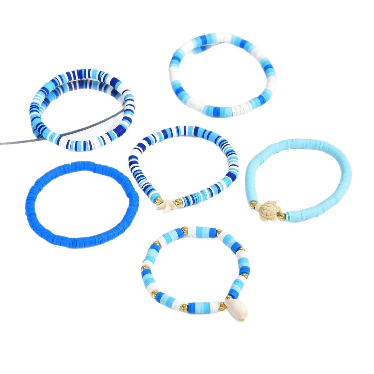 Bohemian Blue Polymer Clay Handmade Shell Bracelet Suit