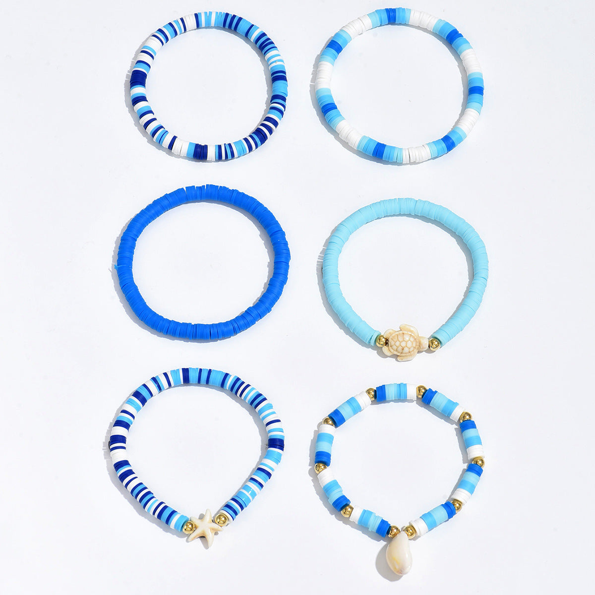 Bohemian Blue Polymer Clay Handmade Shell Bracelet Suit