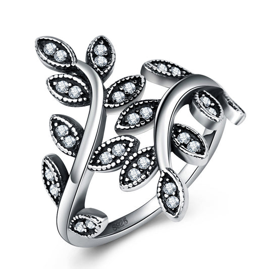 Tree of Life Black Vintage Rings-Adjustable Zircon Leaf Design