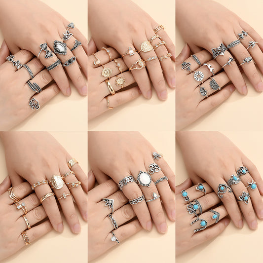 15-piece Set Of Joint Rings With Personality Geometry