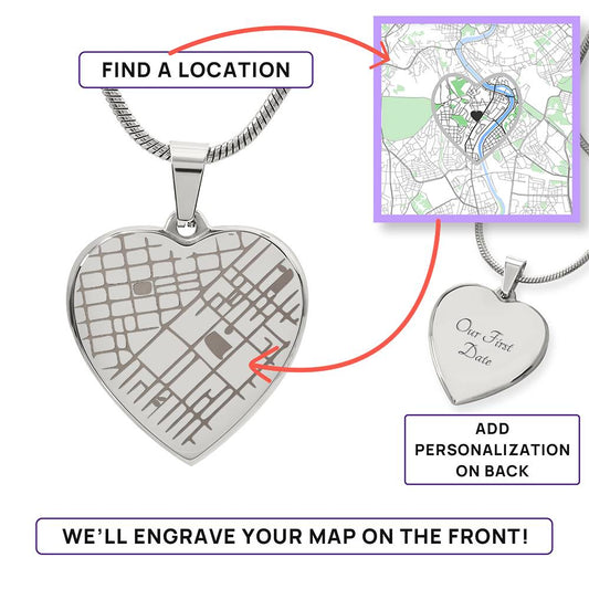 Engraved Christmas Heart Map Necklace
