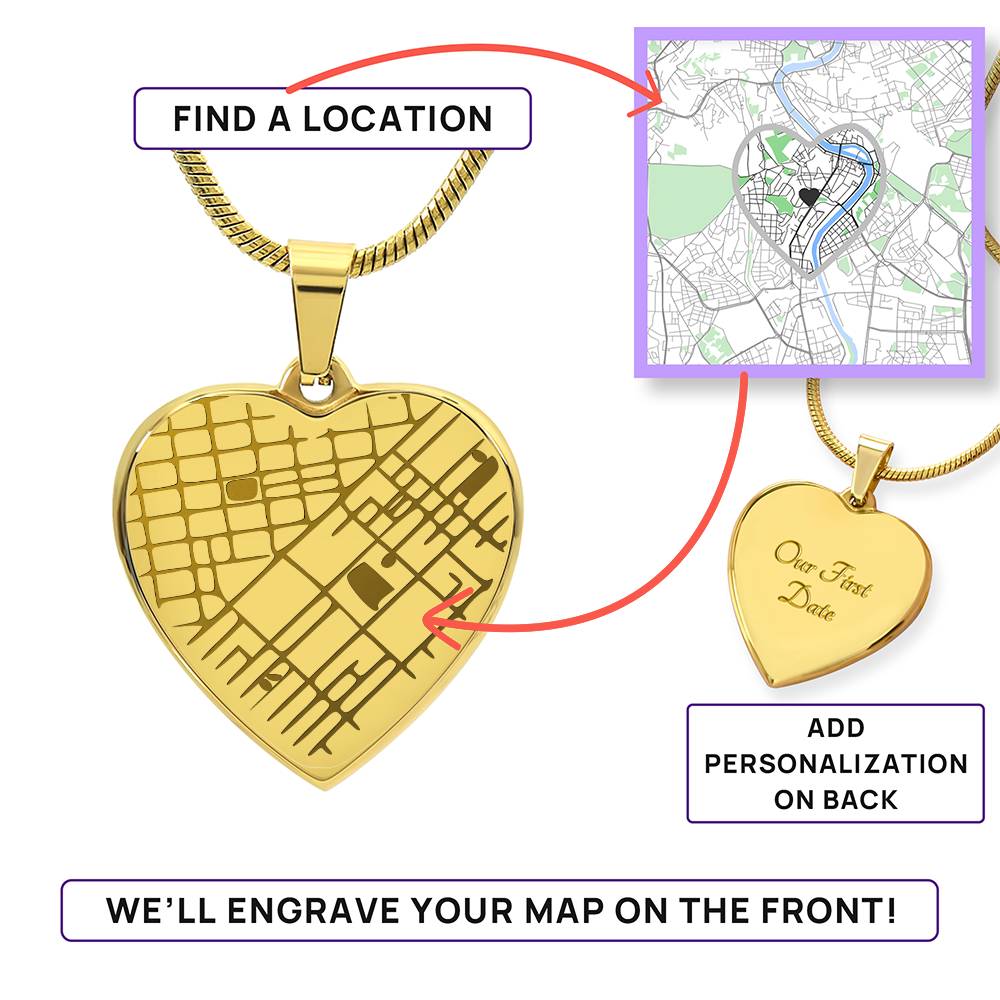 Engraved Christmas Heart Map Necklace