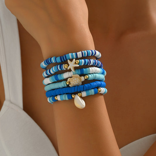 Bohemian Blue Polymer Clay Handmade Shell Bracelet Suit